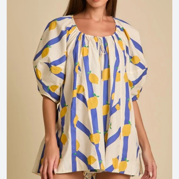 Fantastic Fawn Lemon Print romper with Blue Stripes small - Picture 2 of 15